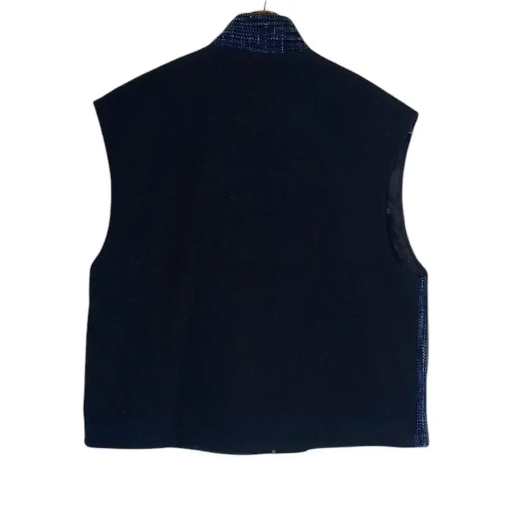 Bibi Stein Handwoven Jacket & Vest Set Navy Textured Full Zip Artisan Designer